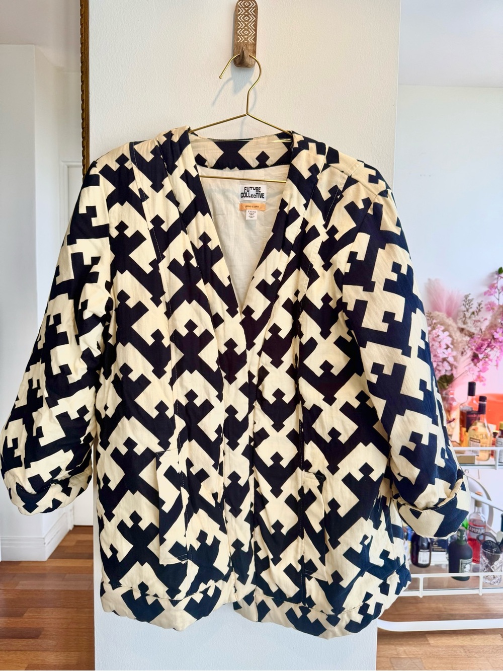 Future Collective Black & Cream Geometric Quilted Jacket